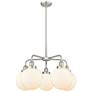 Beacon 26"W 5 Light Satin Nickel Stem Hung Chandelier w/ White Shade