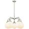 Beacon 26"W 5 Light Satin Nickel Stem Hung Chandelier w/ White Shade