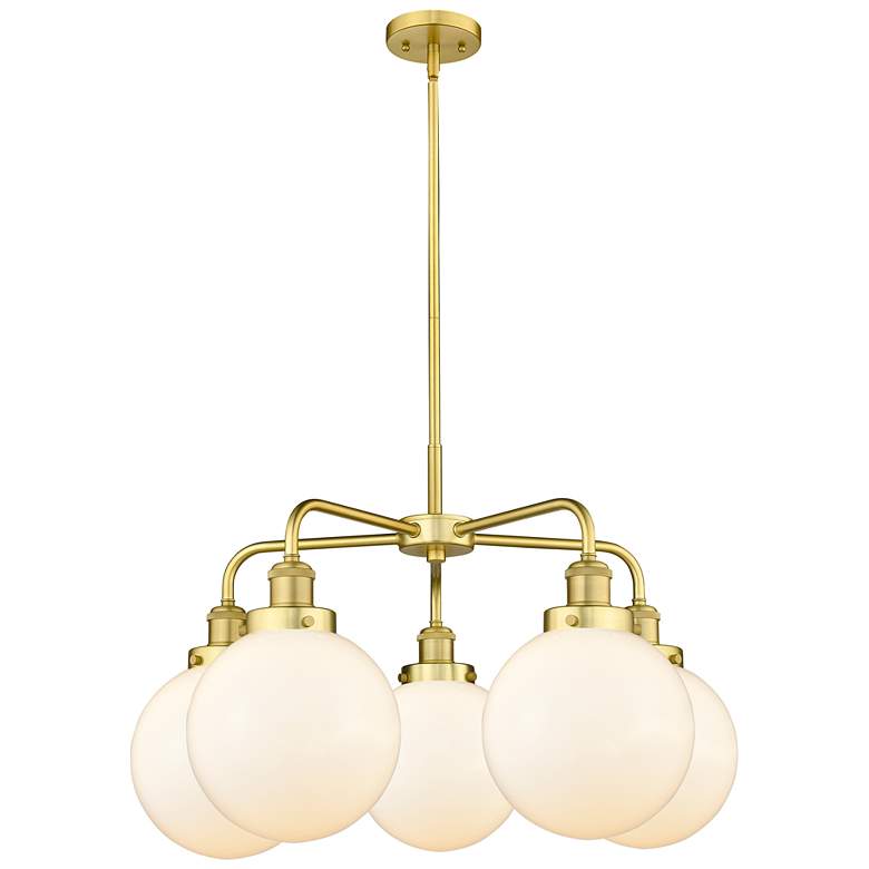 Image 1 Beacon 28.88"W 5 Light Satin Gold Stem Hung Chandelier w/ Matte White