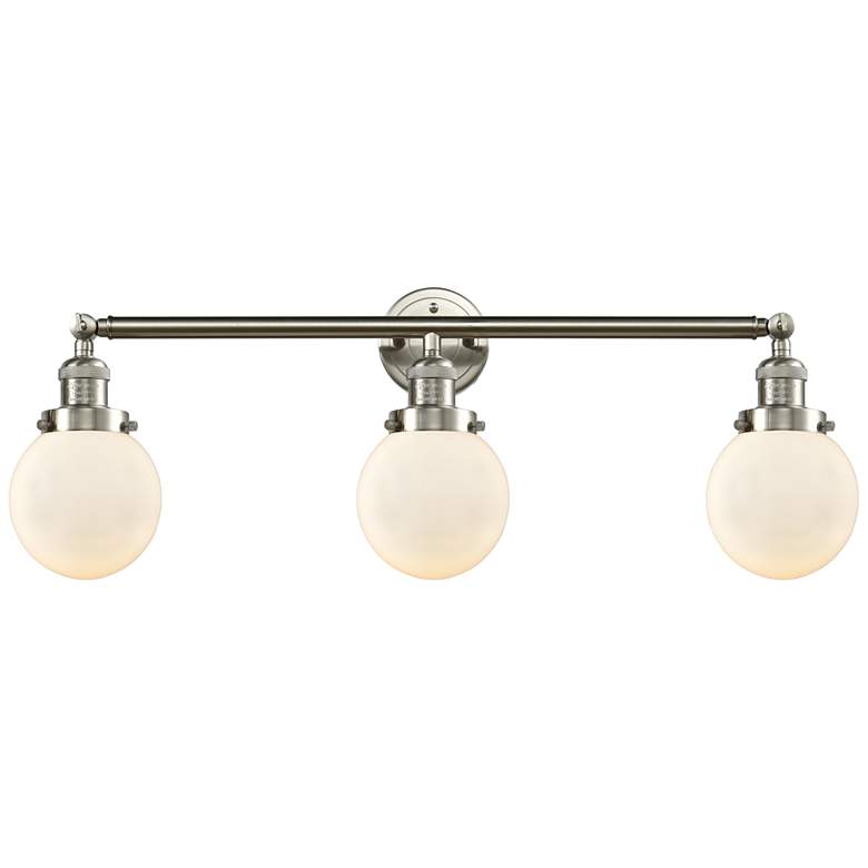 Image 1 Beacon 3 Light 30" Bath Light - Brushed Satin Nickel - Matte White Sha
