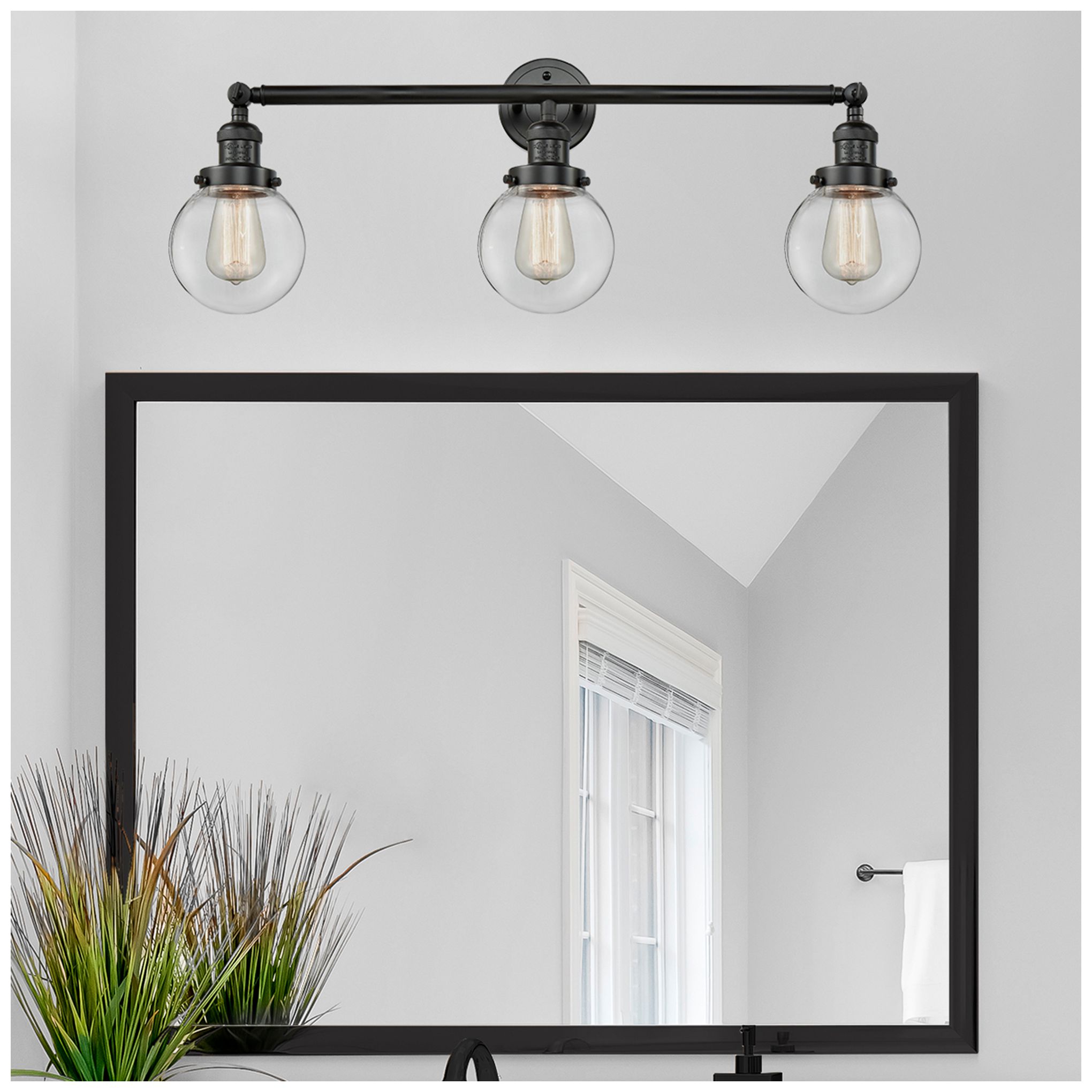 Image 3 Beacon 3 Light 30" Bath Light - Matte Black - Clear Shade more views