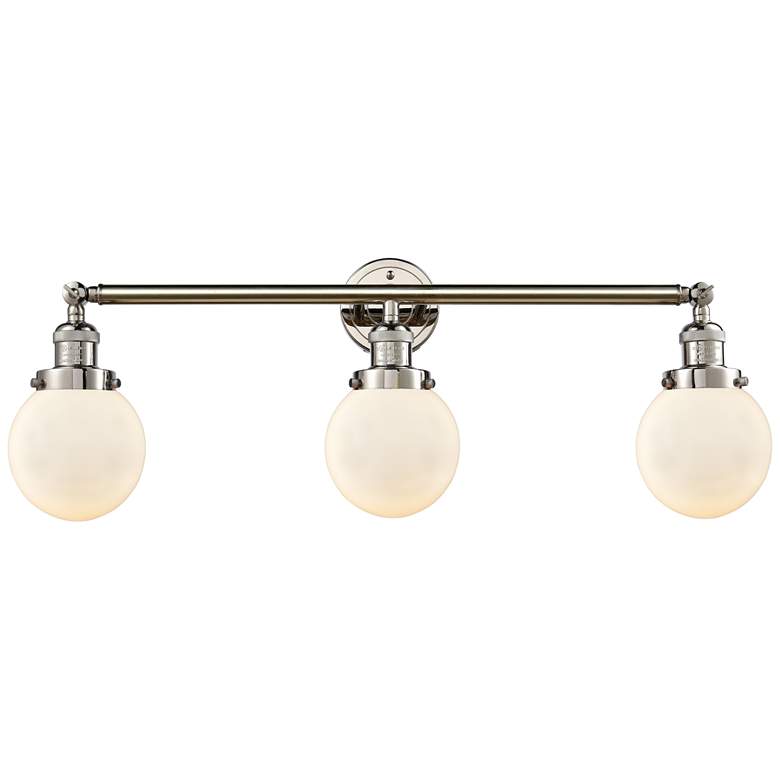 Image 1 Beacon 3 Light 30" Bath Light - Polished Nickel - Matte White Shade
