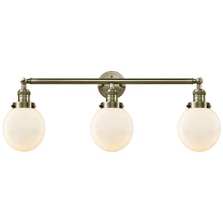 Image 1 Beacon 3 Light 30" LED Bath Light - Antique Brass - Matte White Shade