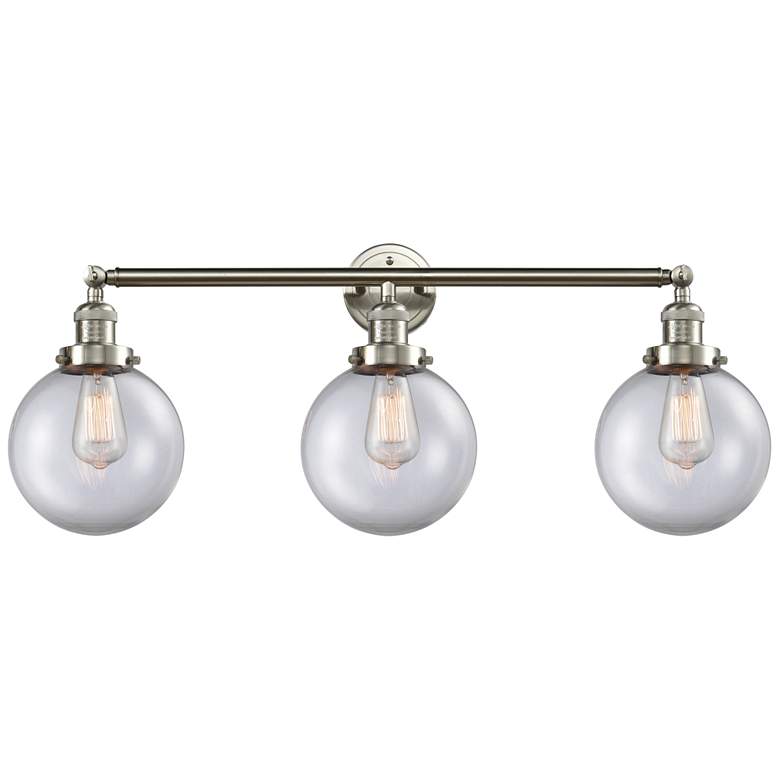 Image 1 Beacon 3 Light 32" Bath Light - Brushed Satin Nickel - Clear Shade