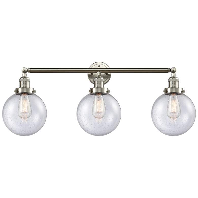 Image 1 Beacon 3 Light 32" Bath Light - Brushed Satin Nickel - Seedy Shade