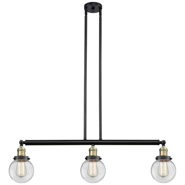 Image 1 Beacon 3 Light 39" Island Light - Black Antique Brass - Clear Shade