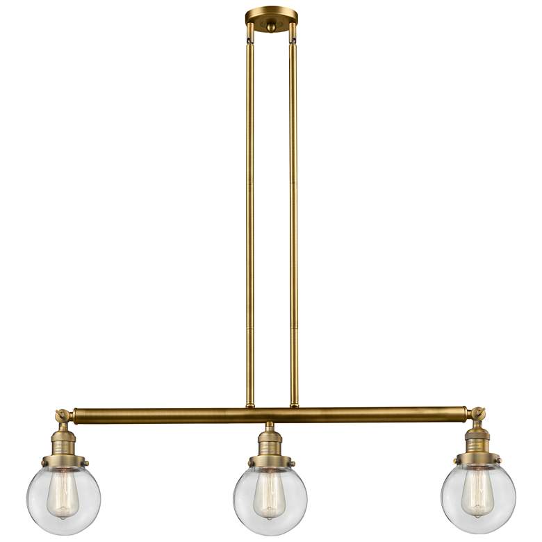 Image 1 Beacon 3 Light 39" Island Light - Brushed Brass - Clear Shade
