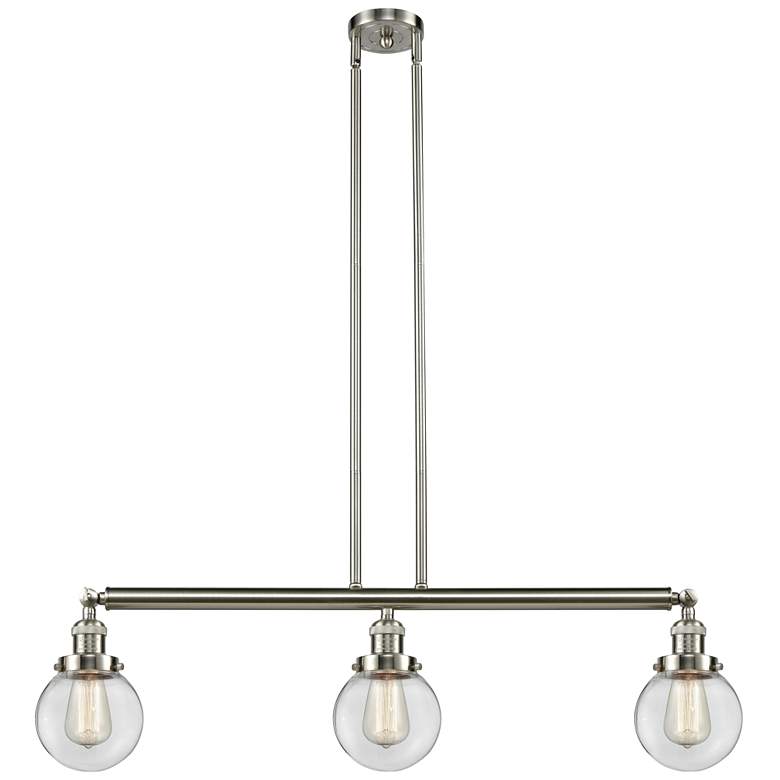 Image 1 Beacon 3 Light 39" Island Light - Brushed Satin Nickel - Clear Shade