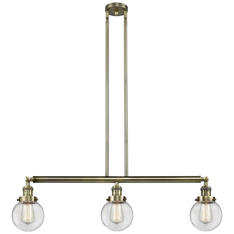 Image 1 Beacon 3 Light 39" LED Island Light - Antique Brass - Clear Shade