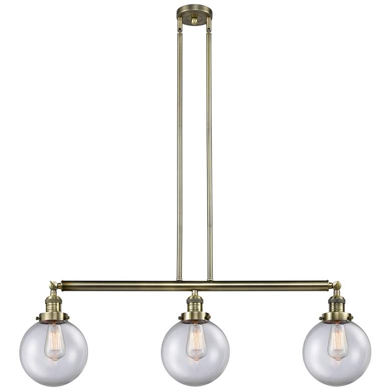 Image 1 Beacon 3 Light 41" LED Island Light - Antique Brass - Clear Shade