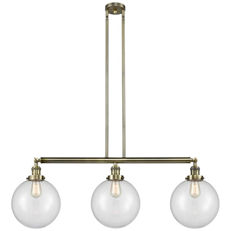Image 1 Beacon 3 Light 42" LED Island Light - Antique Brass - Clear Shade