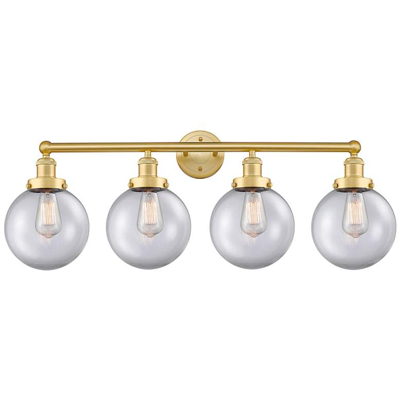 Image 1 Beacon 35"W Satin Gold and Clear Glass 4-Light Bath Light