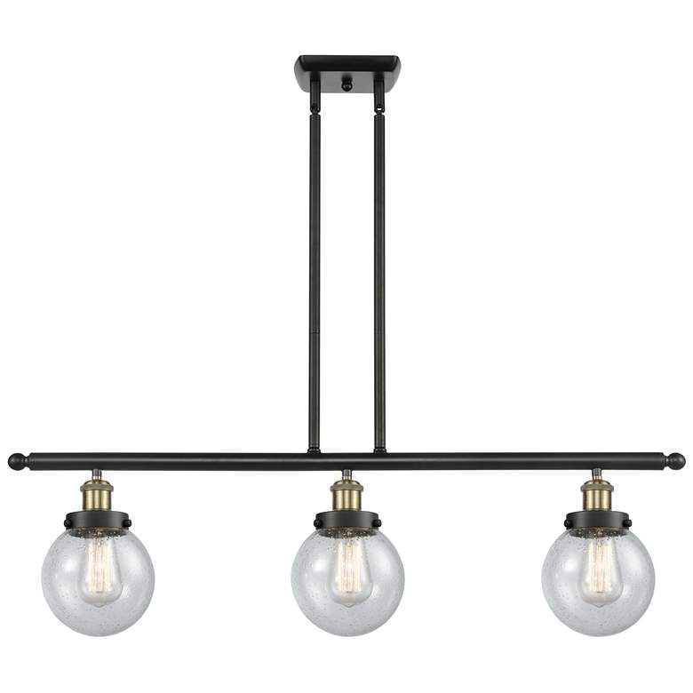 Image 1 Beacon 36" Wide 3 Light Black Brass Stem Hung Island Light w/ Seedy Sh