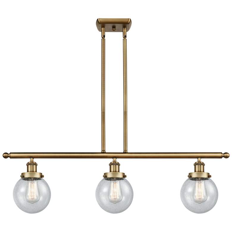 Image 1 Beacon 36" Wide 3 Light Brushed Brass Stem Hung Island Light w/ Seedy
