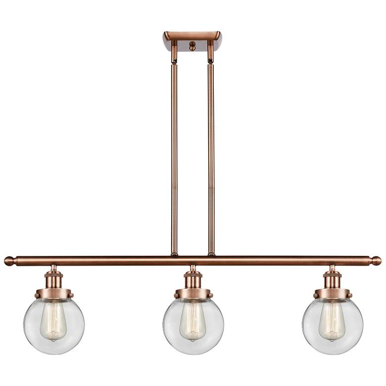 Image 1 Beacon 36" Wide 3 Light Copper Stem Hung Island Light w/ Clear Shade