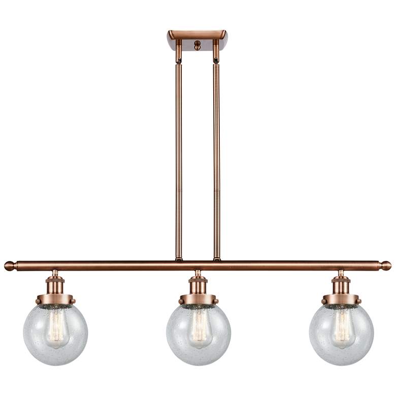Image 1 Beacon 36" Wide 3 Light Copper Stem Hung Island Light w/ Seedy Shade