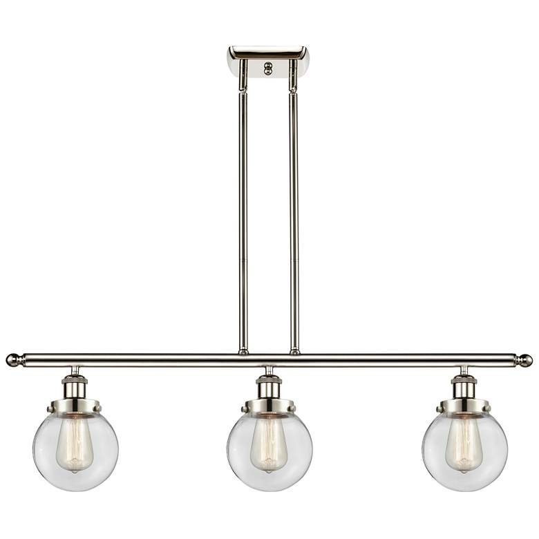 Image 1 Beacon 36"W 3 Light Polished Nickel Stem Hung Island Light w/ Clear Sh