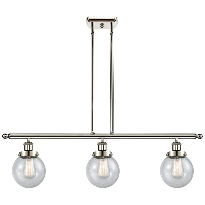 Image 1 Beacon 36"W 3 Light Polished Nickel Stem Hung Island Light w/ Seedy Sh
