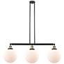 Beacon 42" Wide 3 Light Black Brass Stem Hung Island Light w/ White Sh