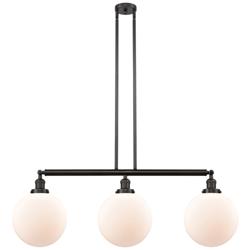 Beacon 42" Wide 3 Light Bronze Stem Hung Island Light w/ Matte White S