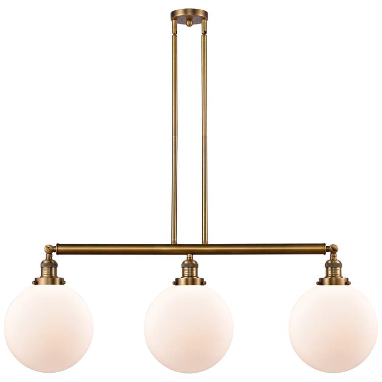 Image 1 Beacon 42" Wide 3 Light Brushed Brass Stem Hung Island Light w/ White