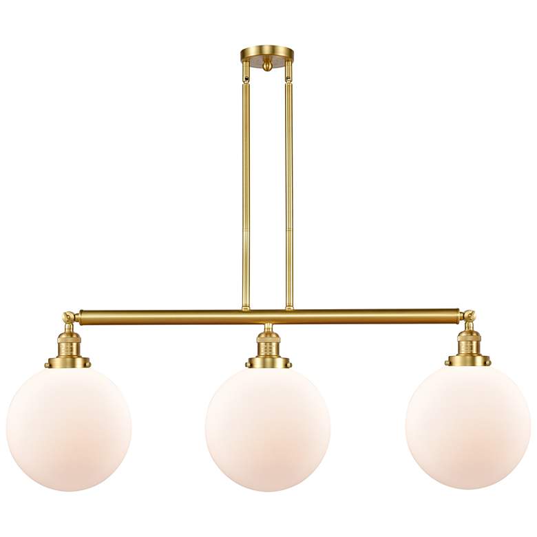 Image 1 Beacon 42 inch Wide 3 Light Gold Stem Hung Island Light w/ Matte White Sha