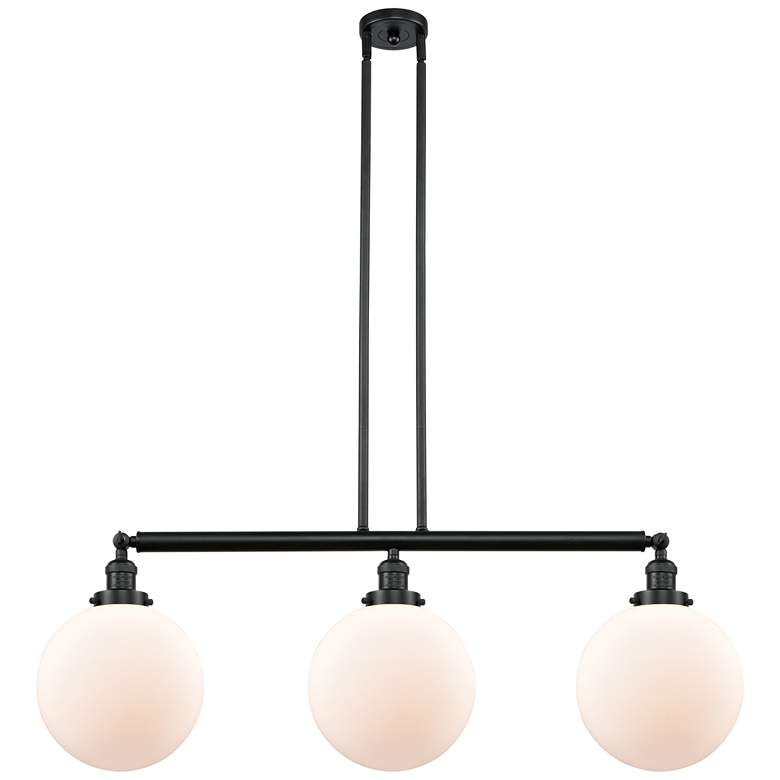 Image 1 Beacon 42" Wide 3 Light Matte Black Stem Hung Island Light w/ White Sh