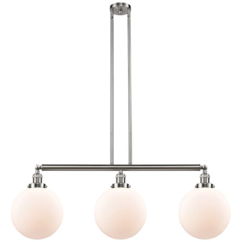 Image 1 Beacon 42"W 3 Light Brushed Nickel Stem Hung Island Light w/ White Sha