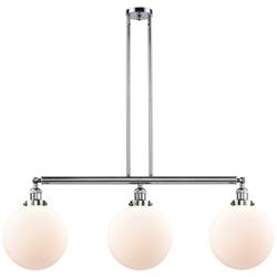 Beacon 42"W 3 Light Polished Chrome Stem Hung Island Light w/ White Sh