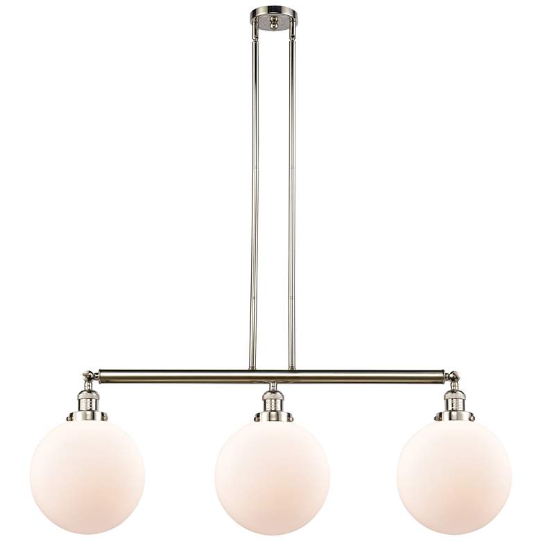 Image 1 Beacon 42"W 3 Light Polished Nickel Stem Hung Island Light w/ White Sh