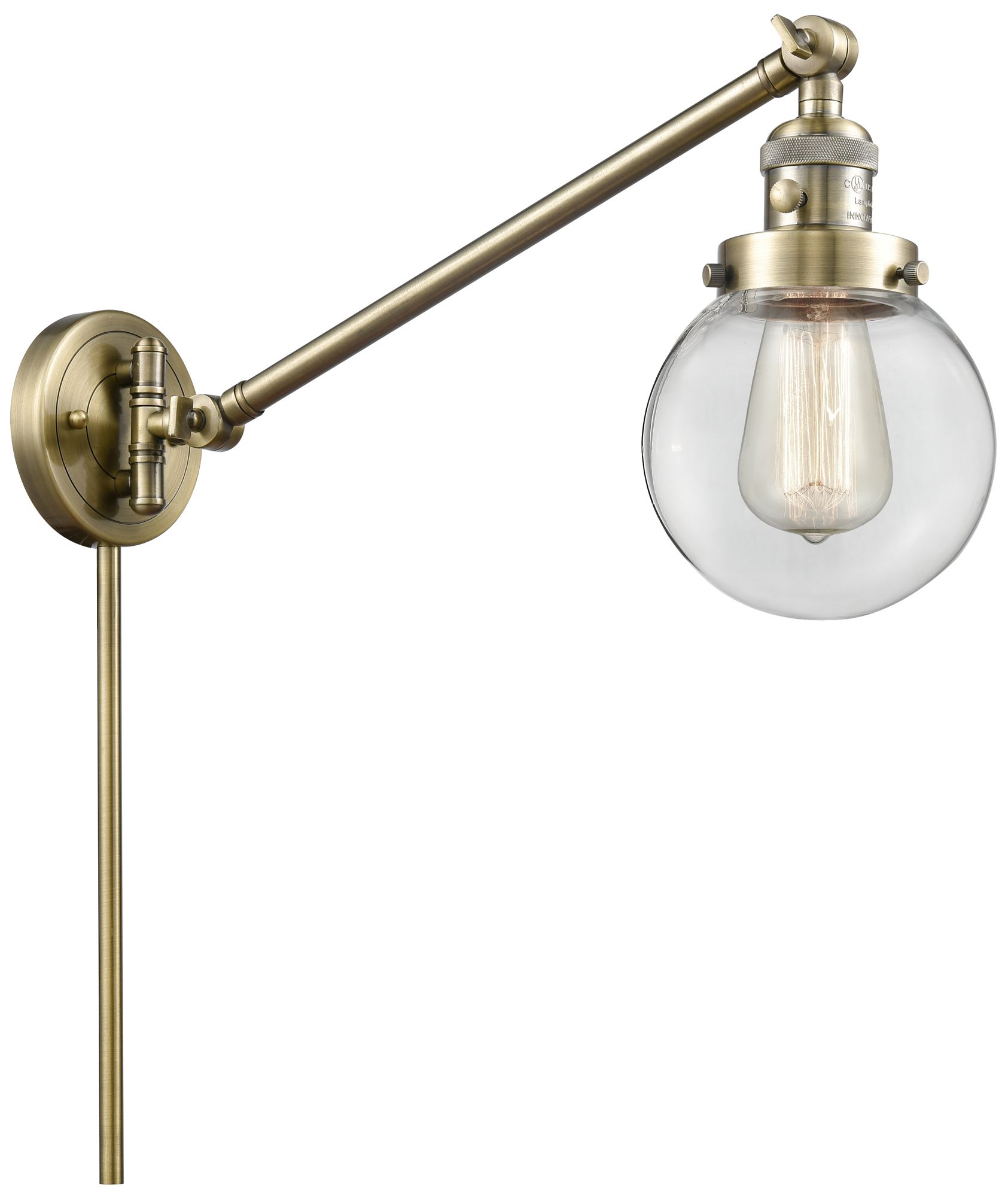 Beacon 6" Antique Brass LED Swing Arm With Clear Shade - Made to Order