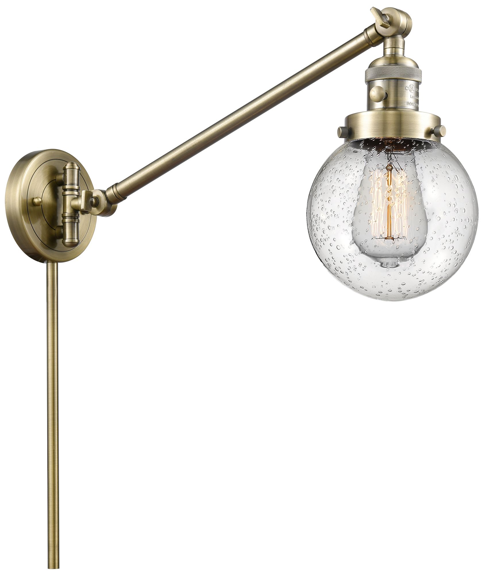 Beacon 6" Antique Brass Swing Arm With Seedy Shade - Made to Order