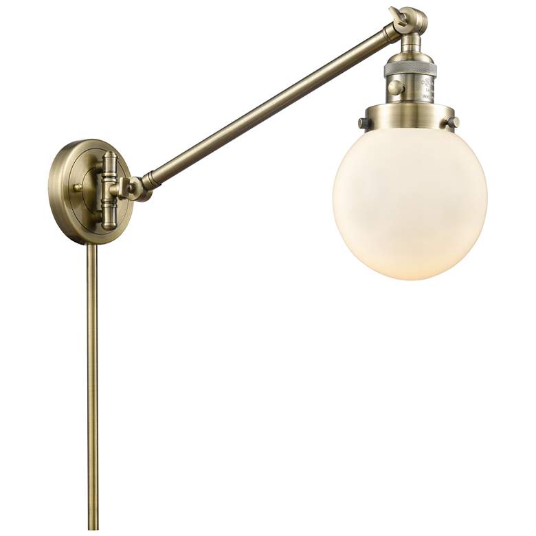 Image 1 Beacon 6 inch Antique Brass LED Swing Arm With Matte White Shade