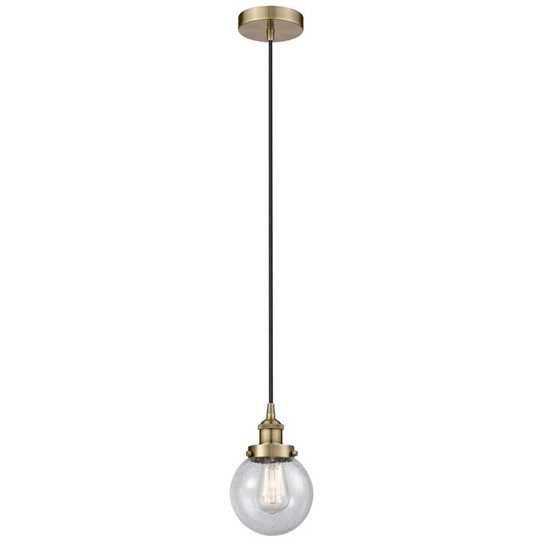 Image 1 Beacon 6" Antique Brass Mini Pendant w/ Seedy Shade