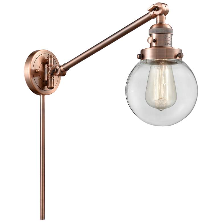 Image 1 Beacon 6 inch Antique Copper LED Swing Arm With Clear Shade