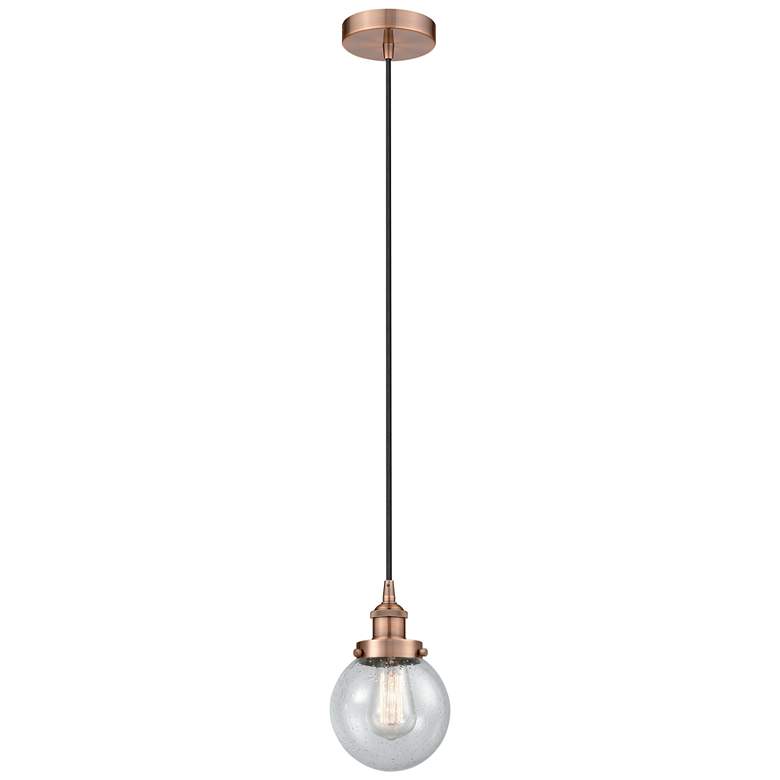 Image 1 Beacon 6" Antique Copper Mini Pendant w/ Seedy Shade