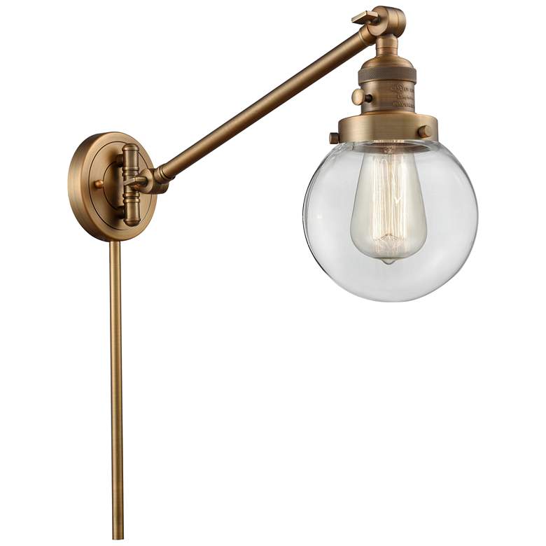 Image 1 Beacon 6" Brushed Brass LED Swing Arm With Clear Shade