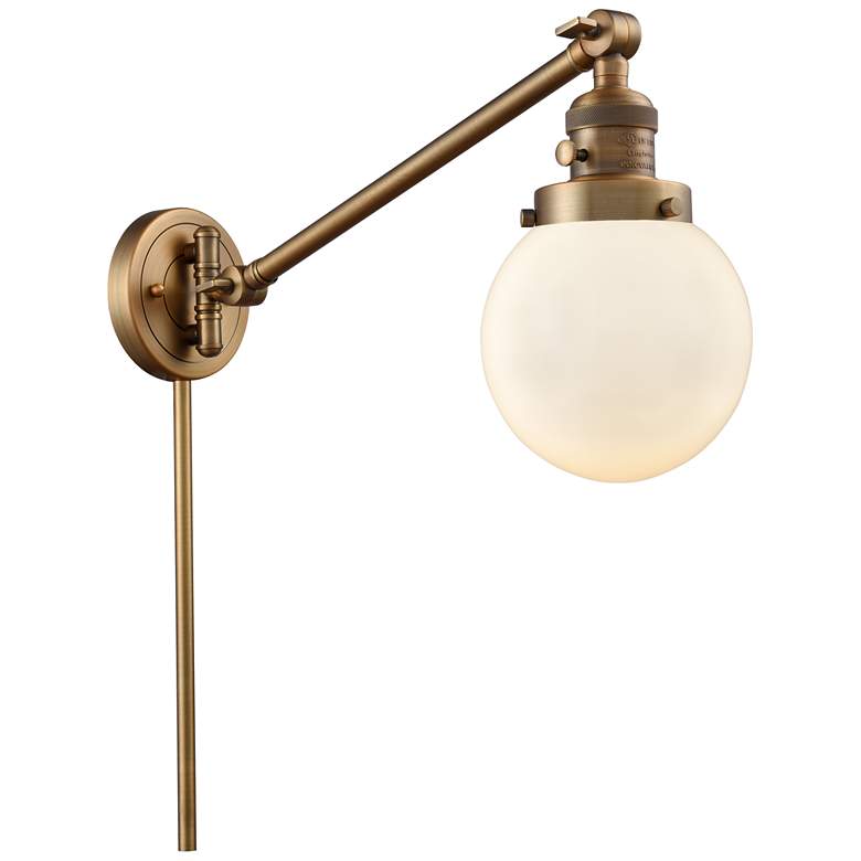 Image 1 Beacon 6" Brushed Brass LED Swing Arm With Matte White Shade