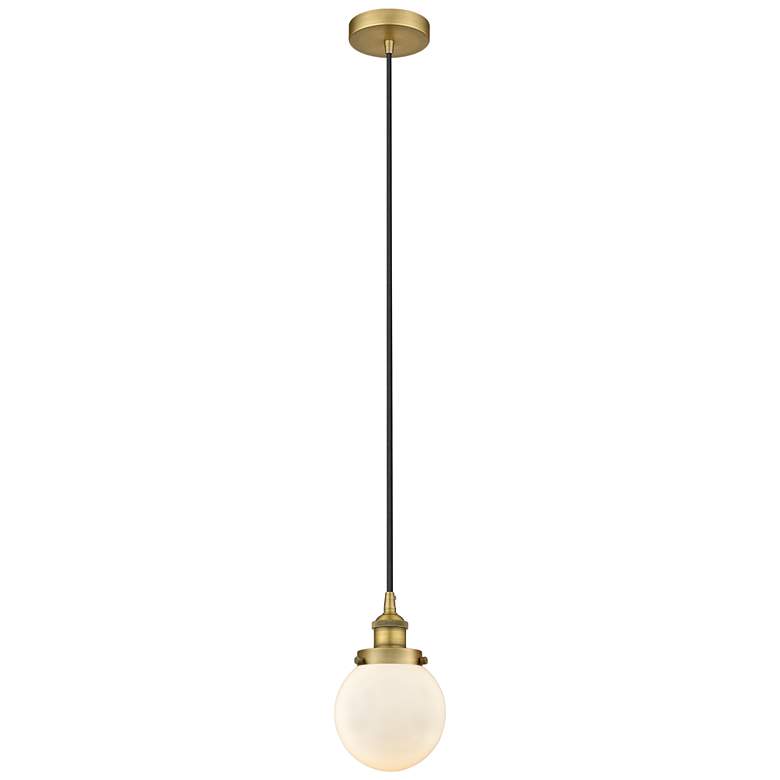 Image 1 Beacon 6" Brushed Brass Mini Pendant w/ Matte White Shade