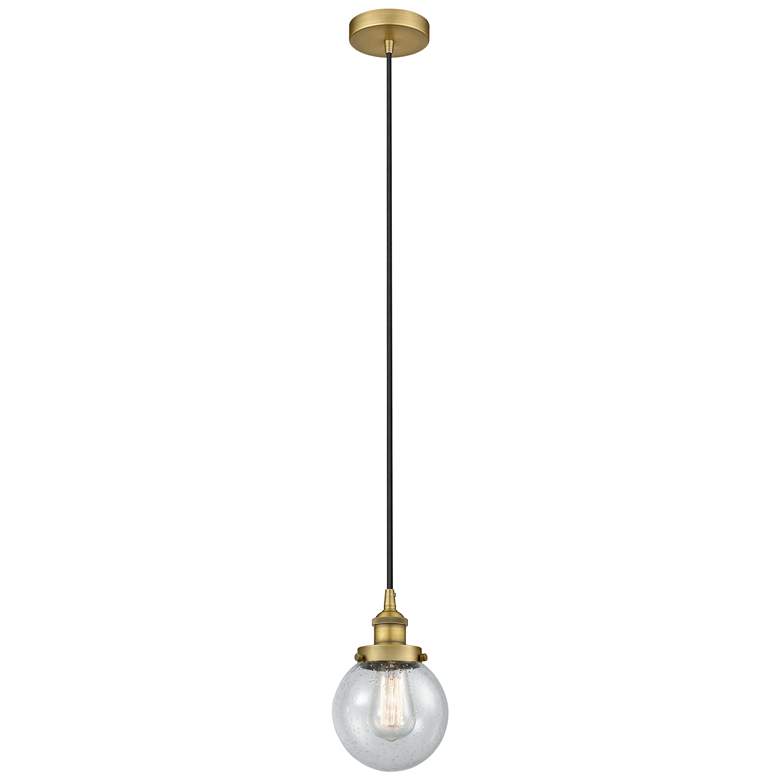 Image 1 Beacon 6" Brushed Brass Mini Pendant w/ Seedy Shade