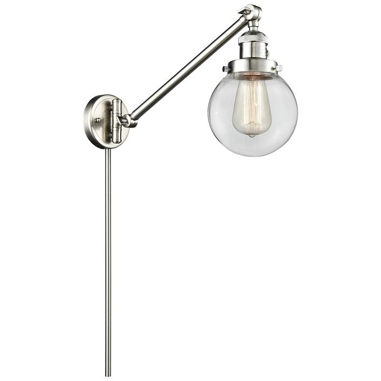 Image 1 Beacon 6 inch Brushed Satin Nickel LED Swing Arm With Clear Shade