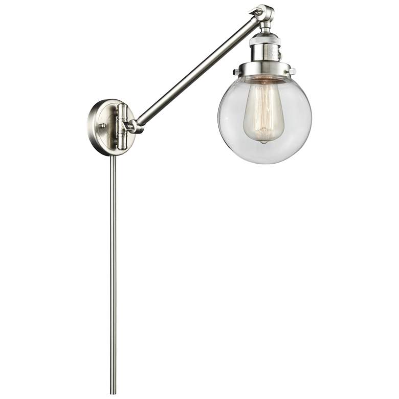 Image 1 Beacon 6" Brushed Satin Nickel LED Swing Arm With Clear Shade