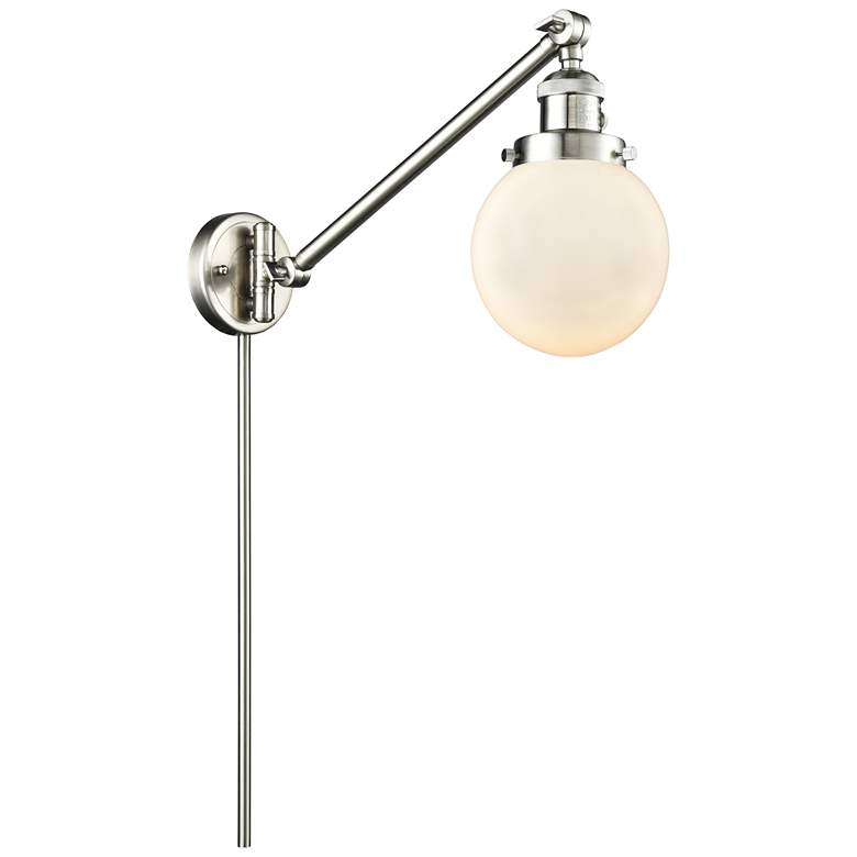 Image 1 Beacon 6 inch Brushed Satin Nickel LED Swing Arm With Matte White Shade