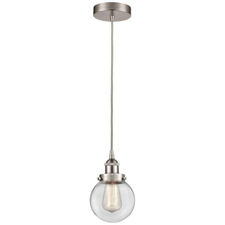 Image 1 Beacon 6" Brushed Satin Nickel Mini Pendant w/ Clear Shade