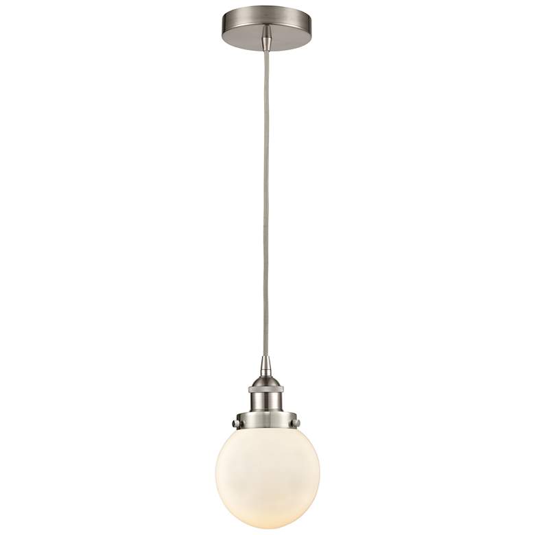 Image 1 Beacon 6" Brushed Satin Nickel Mini Pendant w/ Matte White Shade