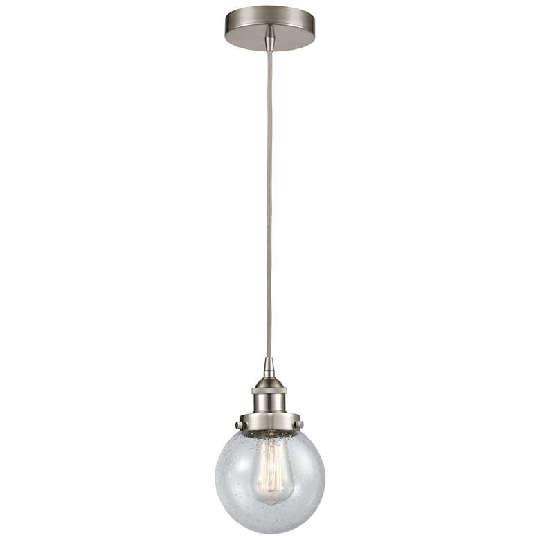Image 1 Beacon 6" Brushed Satin Nickel Mini Pendant w/ Seedy Shade