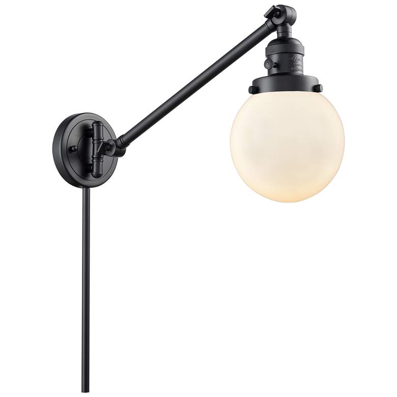 Image 1 Beacon 6" Matte Black LED Swing Arm With Matte White Shade
