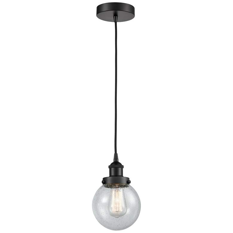 Image 1 Beacon 6" Matte Black Mini Pendant w/ Seedy Shade