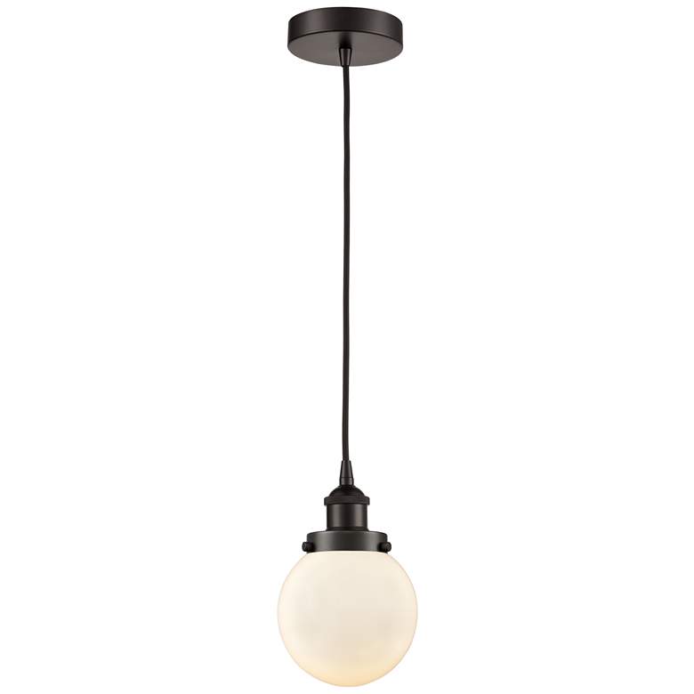 Image 1 Beacon 6" Oil Rubbed Bronze Mini Pendant w/ Matte White Shade