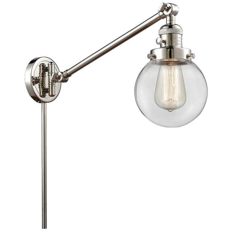 Image 1 Beacon 6" Polished Nickel LED Swing Arm With Clear Shade